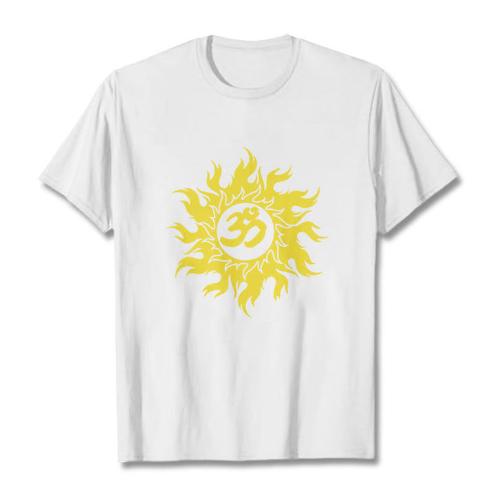 Buddha Stones OM Mantra Sanskrit Gold Sun Tee T-shirt - White - 2XL - image 5