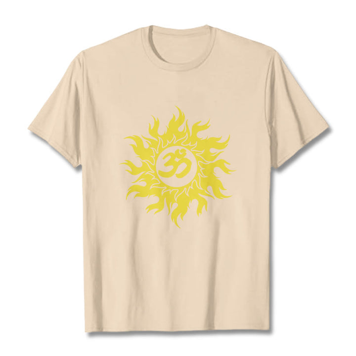 Buddha Stones OM Mantra Sanskrit Gold Sun Tee T-shirt - Bisque - 2XL - image 8