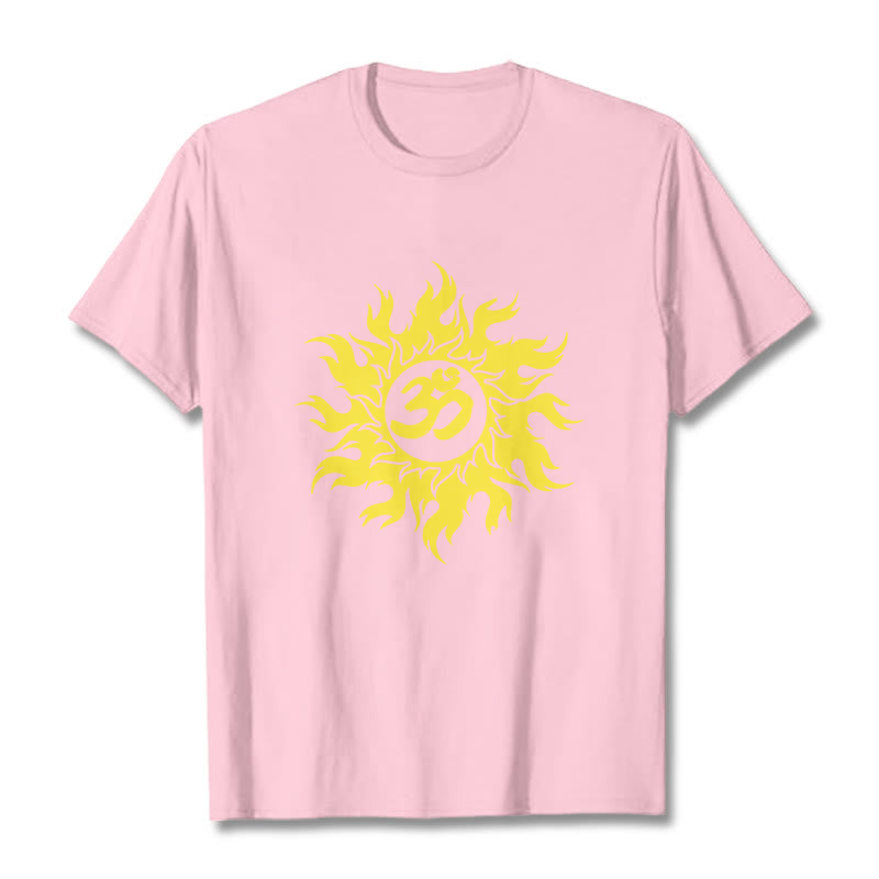 Buddha Stones OM Mantra Sanskrit Gold Sun Tee T-shirt - LightPink - 2XL - image 12