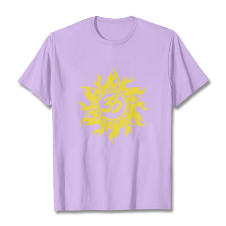 Buddha Stones OM Mantra Sanskrit Gold Sun Tee T-shirt - Plum - 2XL - image 16