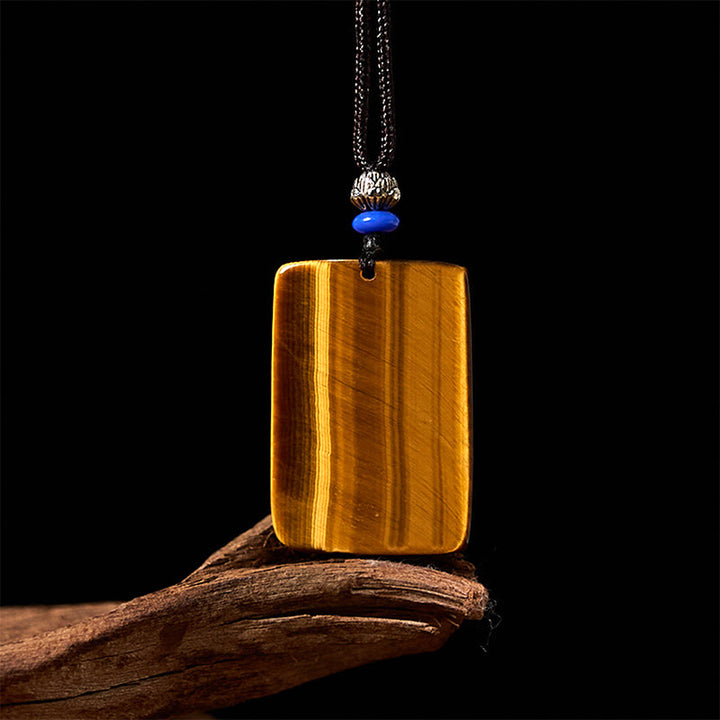 Buddha Stones Natural Tiger Eye Square Tiger Pattern Protection Rope Necklace Pendant - image 4