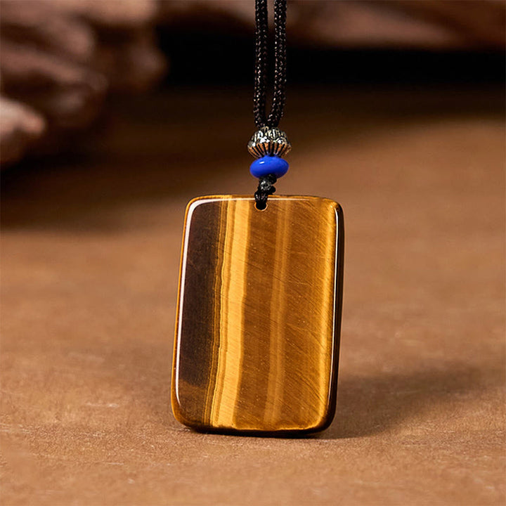 Buddha Stones Natural Tiger Eye Square Tiger Pattern Protection Rope Necklace Pendant - image 6