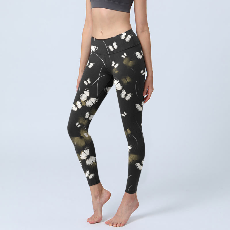 Buddha Stones White Butterfly Starlight Print Exercise Leggings Women's Yoga Pants - Black - US18,UK/AU22,EU50 (4XL) - image 0