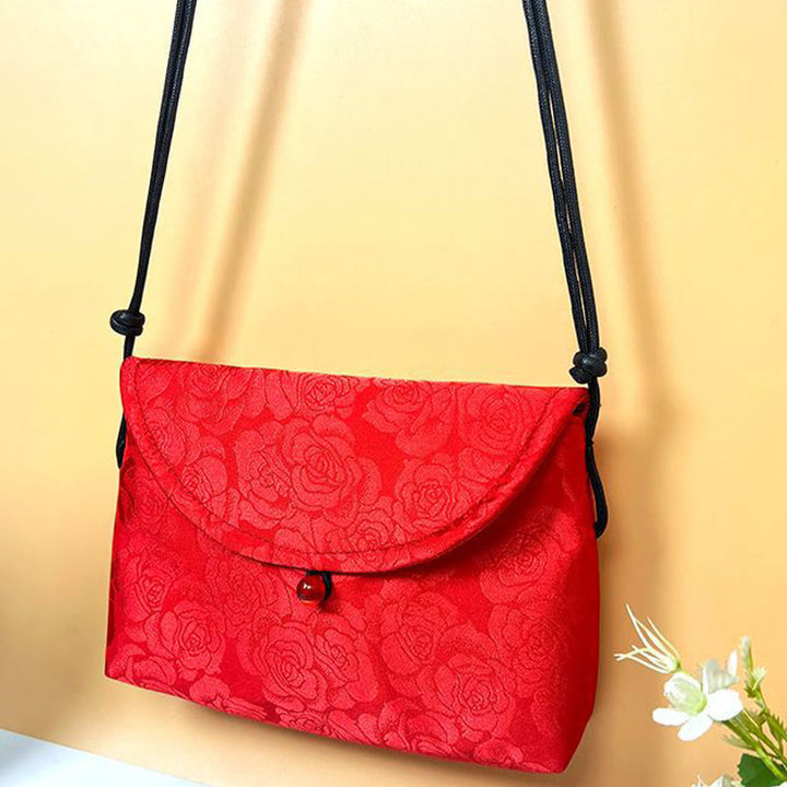 Buddha Stones Retro Flowers Pattern Polyester Cotton Embroidery Crossbody Bag Hangbags - Red-12.5*19*4.5cm - image 14