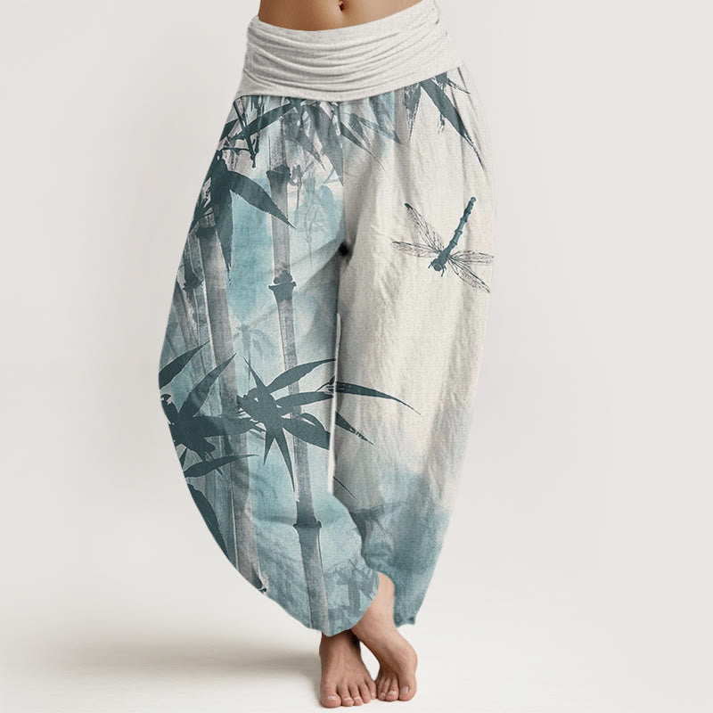 Buddha Stones Casual Bamboo Leaves Dragonfly Pattern Women's Elastic Waist Harem Pants - Linen - US22,UK/AU26,EU54 (6XL) - image 7