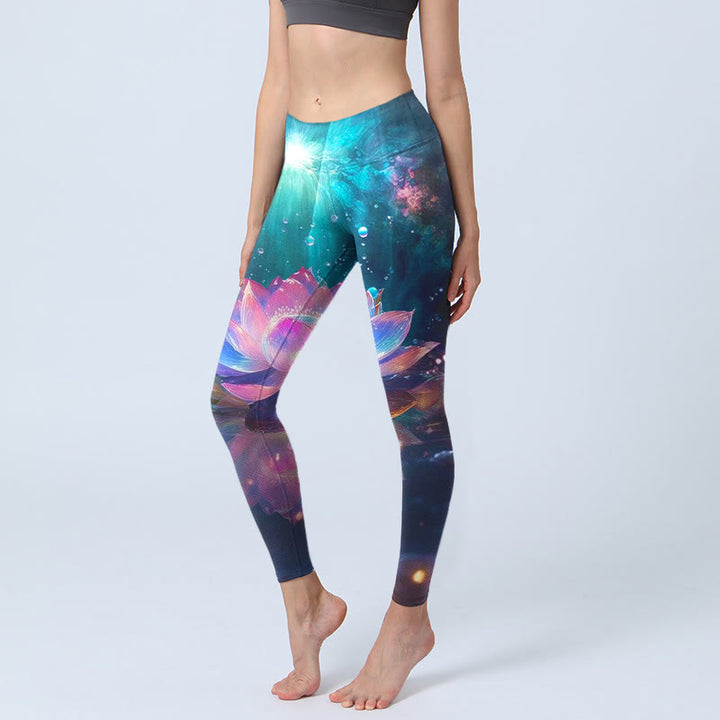 Buddha Stones Gradient Lotus Water Bubbles Pattern Print Gym Leggings Women's Yoga Pants - DarkTurquoise - US18,UK/AU22,EU50 (4XL) - image 0
