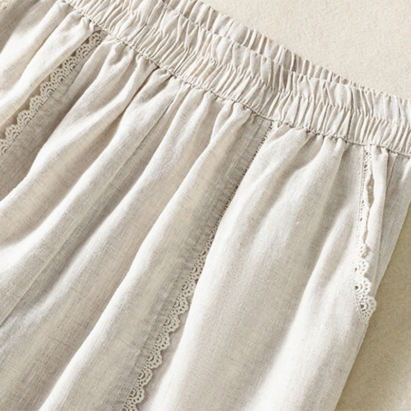 Buddha Stones Casual Plain Lace Side Design 7-8 Length Cotton Linen Women's Harem Pants With Pockets - image 19