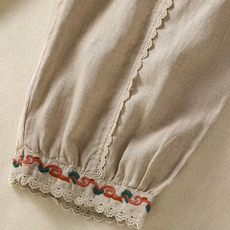 Buddha Stones Casual Plain Lace Side Design 7-8 Length Cotton Linen Women's Harem Pants With Pockets - image 6