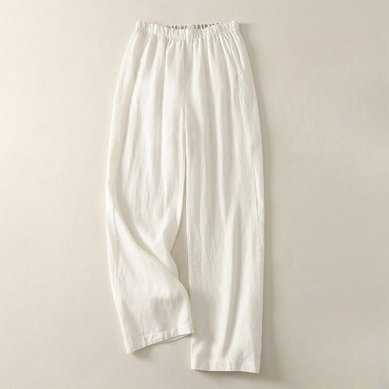 Buddha Stones Daily Plain Simple Design Cotton Linen Women's Pants With Pockets - OldLace - US8-10,UK/AU12-14,EU40-42 (2XL) - image 19
