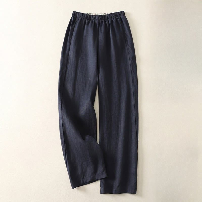 Buddha Stones Daily Plain Simple Design Cotton Linen Women's Pants With Pockets - MidnightBlue - US8-10,UK/AU12-14,EU40-42 (2XL) - image 15