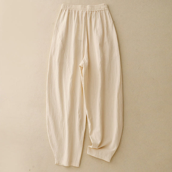 Buddha Stones Daily Plain Elastic Waistband Cotton Linen Women's Pants With Pockets - LemonChiffon - US8-10,UK/AU12-14,EU40-42 (2XL) - image 8
