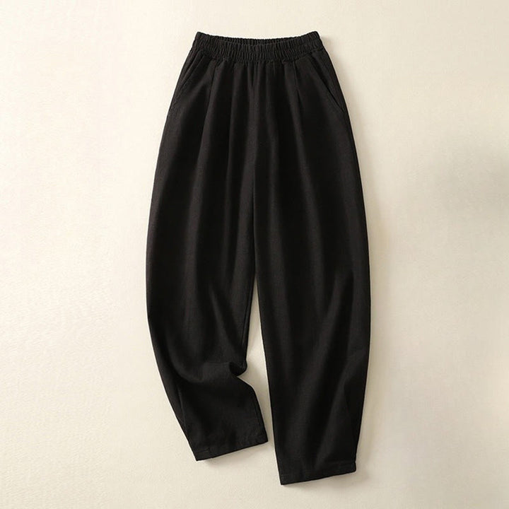 Buddha Stones Commute Solid Color Elastic Waistband Cotton Linen Women's Pants With Pockets - Black - US8-10,UK/AU12-14,EU40-42 (2XL) - image 11