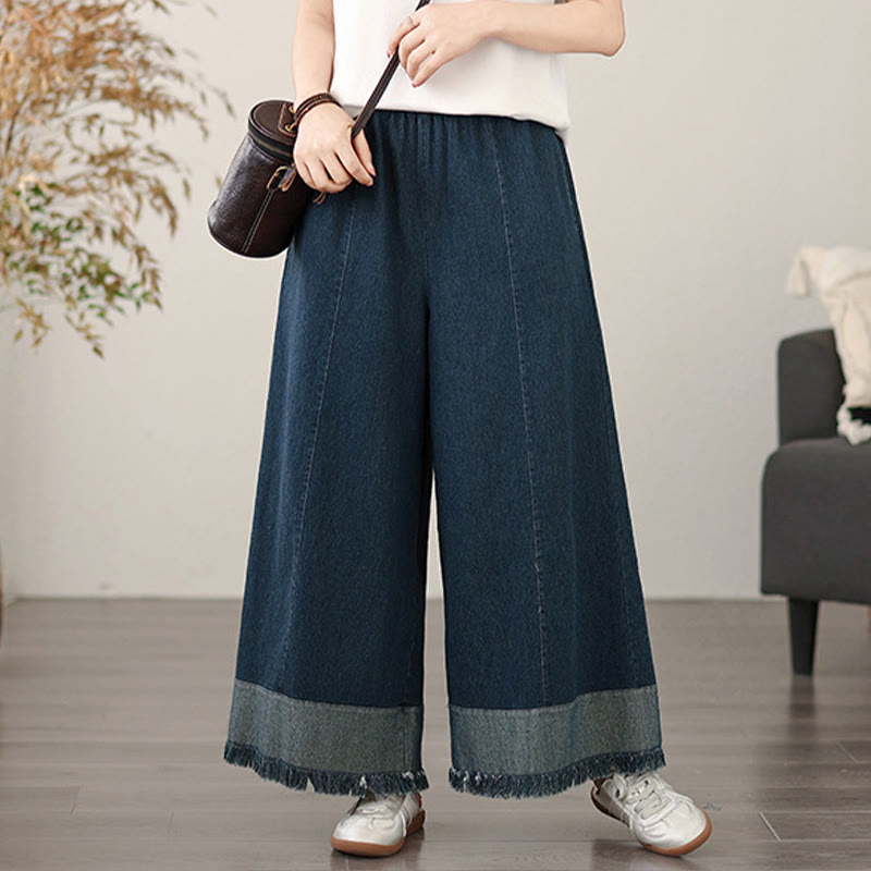 Buddha Stones Spring Vintage Distressed Tassel Design Women's Wide Leg Pants With Pockets - image 2