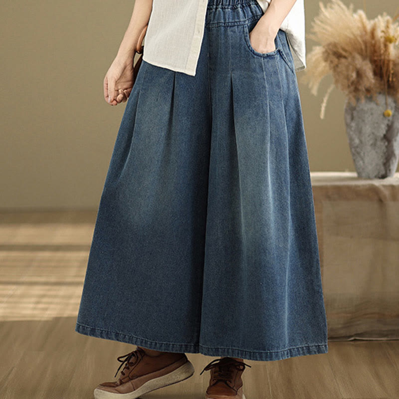 Buddha Stones Fall Vintage Distressed Design High Waist Women's Wide Leg Pants With Pockets - image 4