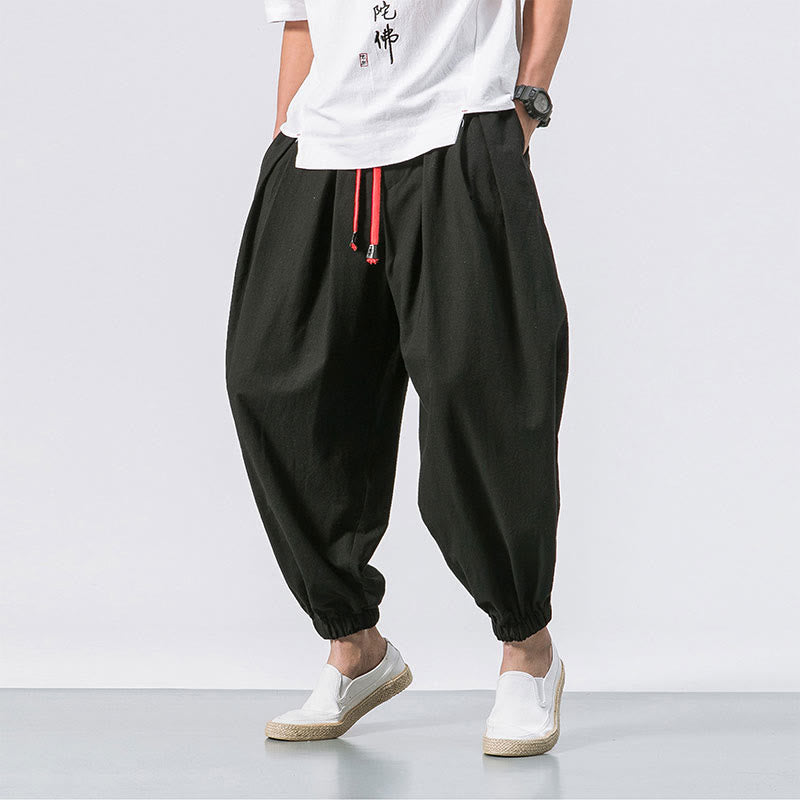 Buddha Stones Casual Sports Men's Solid Color Cotton Drawstring Pants With Pockets - Black - US/UK/AU46,EU56 (5XL) - image 0