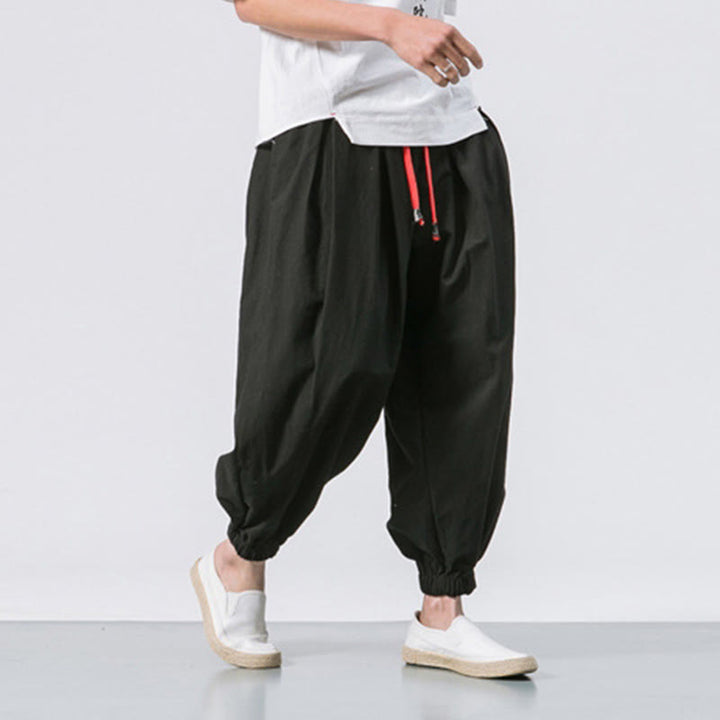 Buddha Stones Casual Sports Men's Solid Color Cotton Drawstring Pants With Pockets - image 5