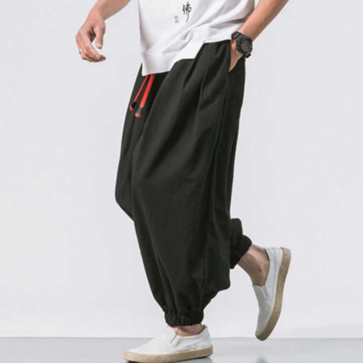 Buddha Stones Casual Sports Men's Solid Color Cotton Drawstring Pants With Pockets - image 3