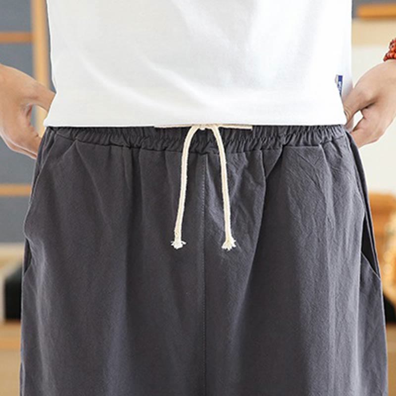Buddha Stones Spring Casual Embroidery Drawstring Men's 7-8 Length Cotton Linen Harem Pants With Pockets - image 19