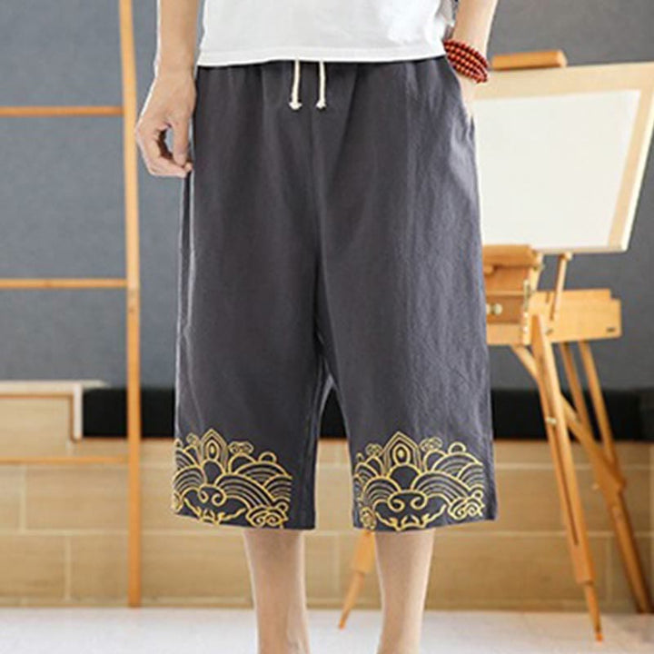 Buddha Stones Spring Casual Embroidery Drawstring Men's 7-8 Length Cotton Linen Harem Pants With Pockets - image 16
