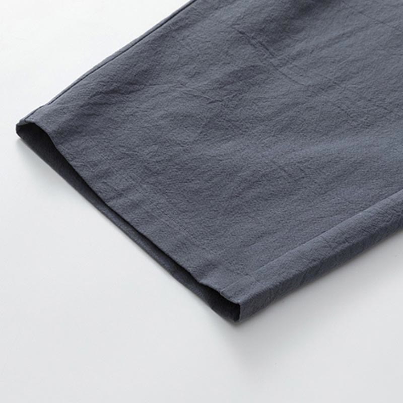 Buddha Stones Summer 2Pcs Plain Short Sleeve T-Shirt 7-8 Length Pants Cotton Linen Tang Suit Men's Meditation Cloth Set With Pockets - image 9