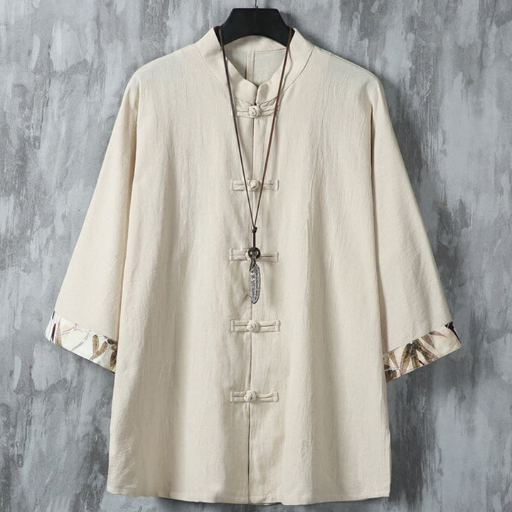 Buddha Stones Summer Frog-button Patchwork Half Sleeve Design Cotton Linen Men's Shirt Jacket - Beige - US/UK/AU46,EU56 (5XL) - image 12