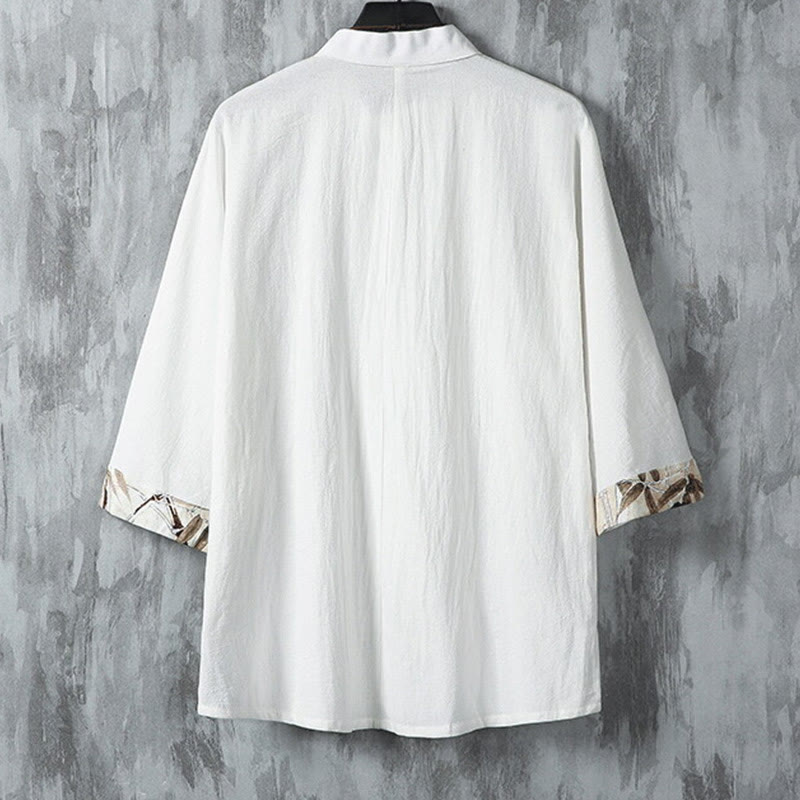 Buddha Stones Summer Frog-button Patchwork Half Sleeve Design Cotton Linen Men's Shirt Jacket - image 3