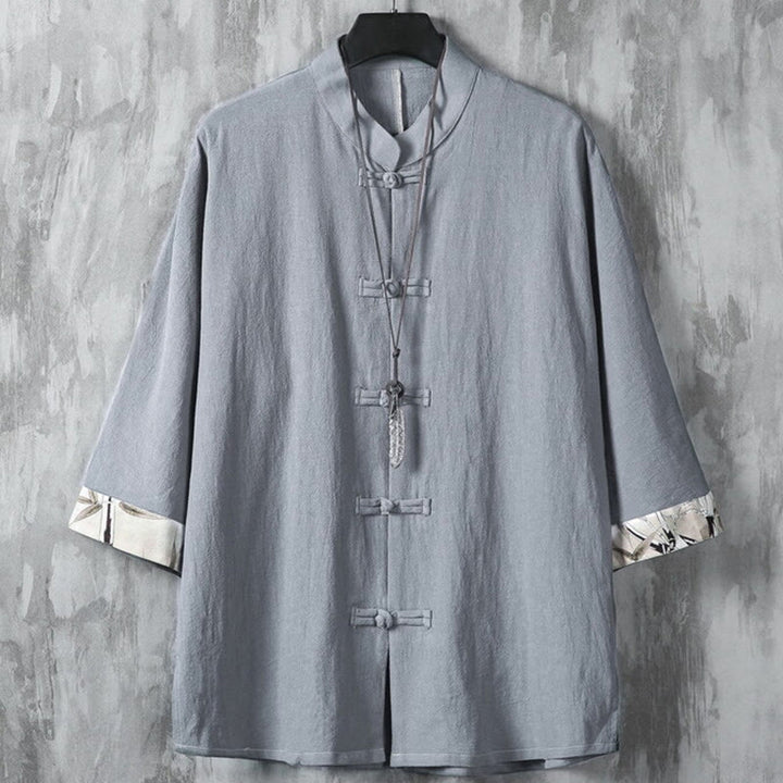 Buddha Stones Summer Frog-button Patchwork Half Sleeve Design Cotton Linen Men's Shirt Jacket - DarkGray - US/UK/AU46,EU56 (5XL) - image 10