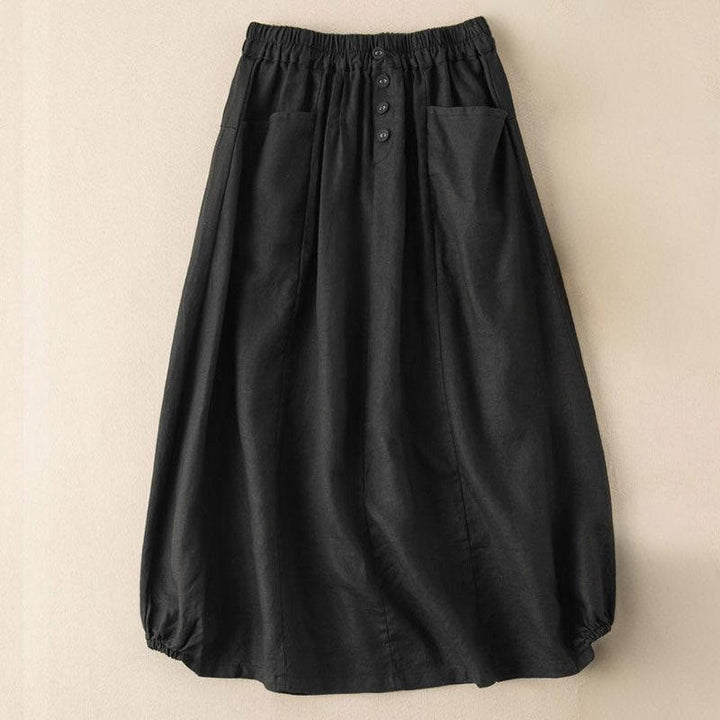 Buddha Stones Summer Solid Button Elastic Waist 7-8 Length Women's Skirt With Pockets - Black - US16,UK/AU20,EU48 (5XL) - image 5