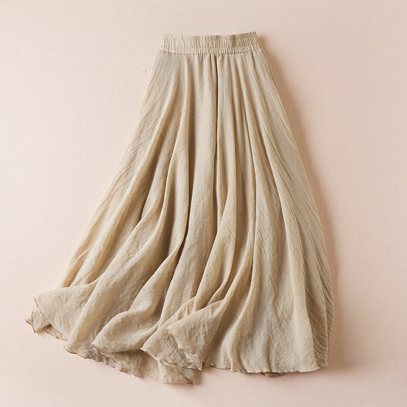 Buddha Stones Vintage Casual Pure Color High Waist Cotton Women's Skirt - PaleGoldenrod - US4,UK/AU8,EU36 (L) - image 0