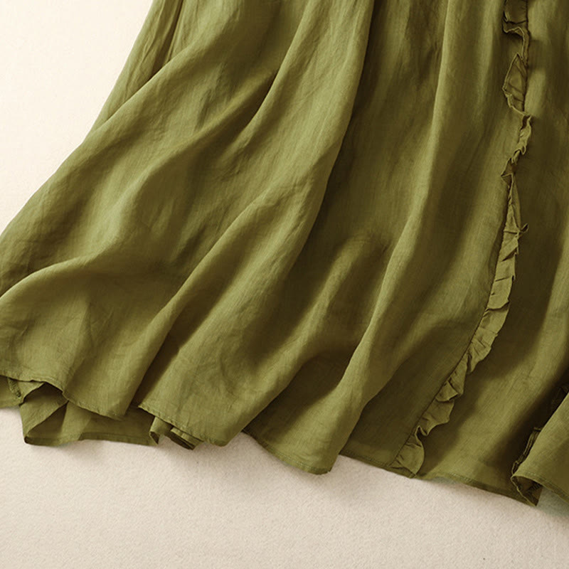 Buddha Stones Summer Plain Ruffle Design Women's Cotton Skirt - image 2