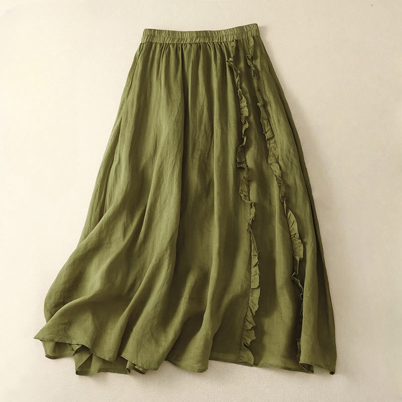 Buddha Stones Summer Plain Ruffle Design Women's Cotton Skirt - OliveDrab - US8-10,UK/AU12-14,EU40-42 (2XL) - image 0