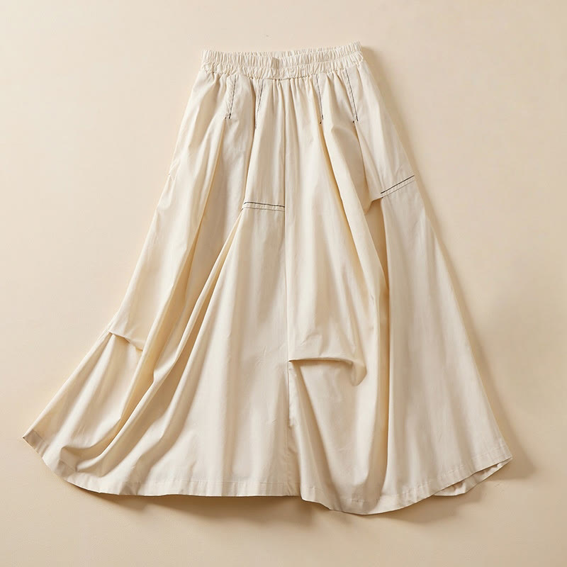 Buddha Stones Summer Casual Irregular Design Women's Cotton Skirt With Pockets - PapayaWhip - US8-10,UK/AU12-14,EU40-42 (2XL) - image 0