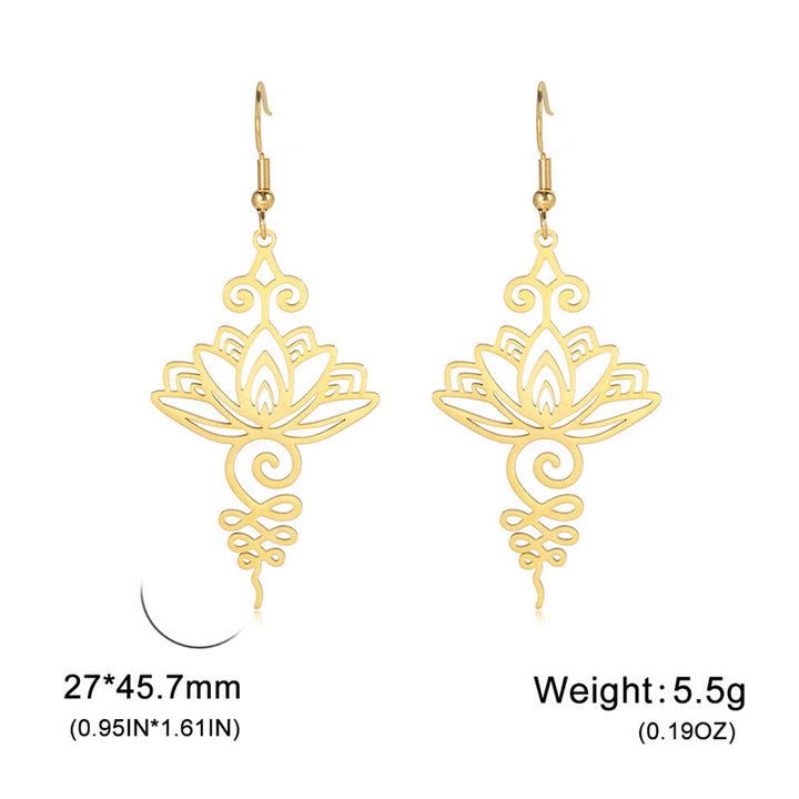 Buddha Stones Hollow Lotus Flower Stainless Steel Enlightenment Metal Drop Earrings - image 14