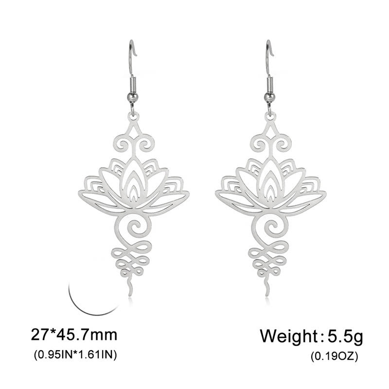 Buddha Stones Hollow Lotus Flower Stainless Steel Enlightenment Metal Drop Earrings - image 8