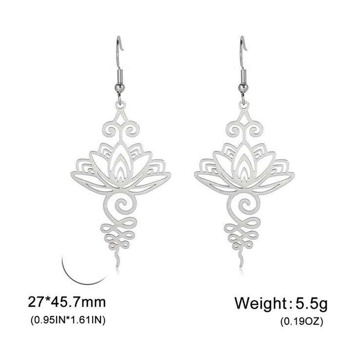 Buddha Stones Hollow Lotus Flower Stainless Steel Enlightenment Metal Drop Earrings - image 8