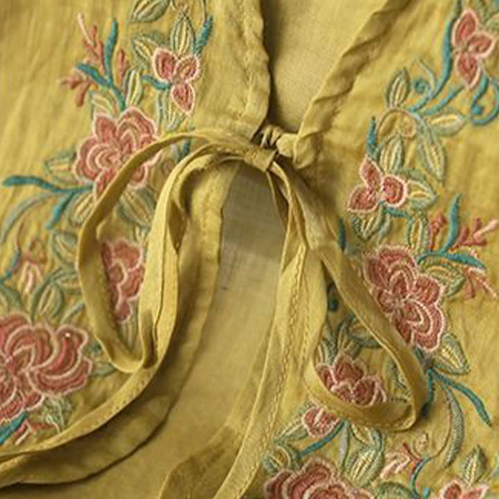 Buddha Stones Casual Embroidery Petals Long Sleeve Open Front Cardigan Jacket - image 8