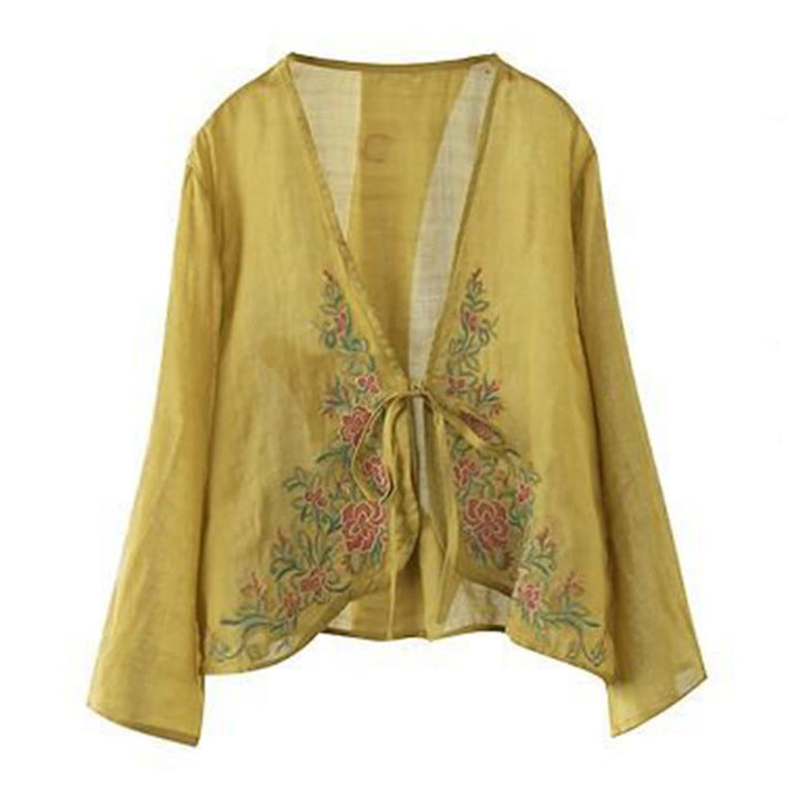Buddha Stones Casual Embroidery Petals Long Sleeve Open Front Cardigan Jacket - image 5