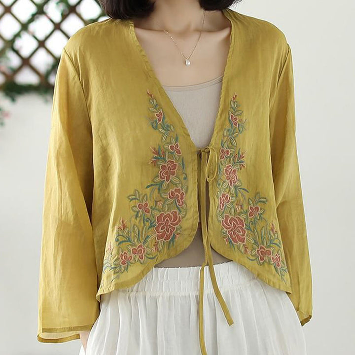 Buddha Stones Casual Embroidery Petals Long Sleeve Open Front Cardigan Jacket - image 4