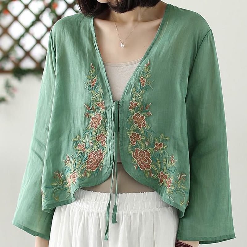 Buddha Stones Casual Embroidery Petals Long Sleeve Open Front Cardigan Jacket - MediumAquamarine - US12,UK/AU16,EU44 (3XL) - image 10