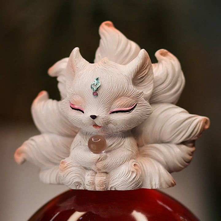 Buddha Stones Mini Nine Tailed Fox Luck Resin Home Desk Decoration - image 7