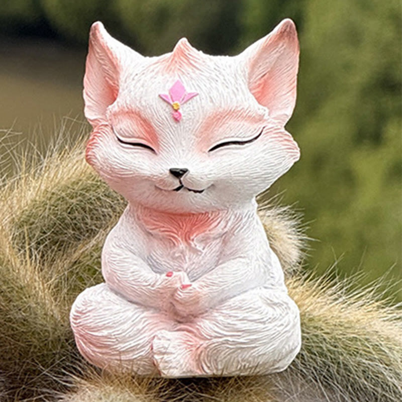 Buddha Stones Small Nine Tailed Fox Sitting Protection Resin Home Decoration - image 3
