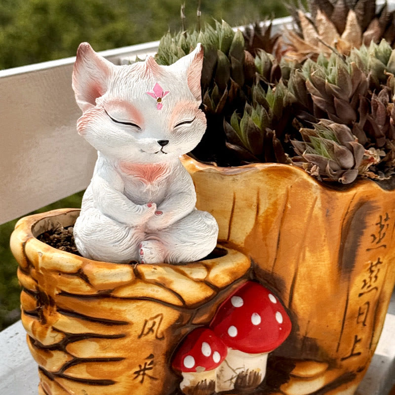Buddha Stones Small Nine Tailed Fox Sitting Protection Resin Home Decoration - image 6