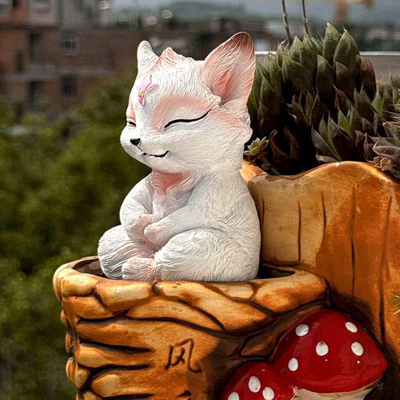 Buddha Stones Small Nine Tailed Fox Sitting Protection Resin Home Decoration - image 7