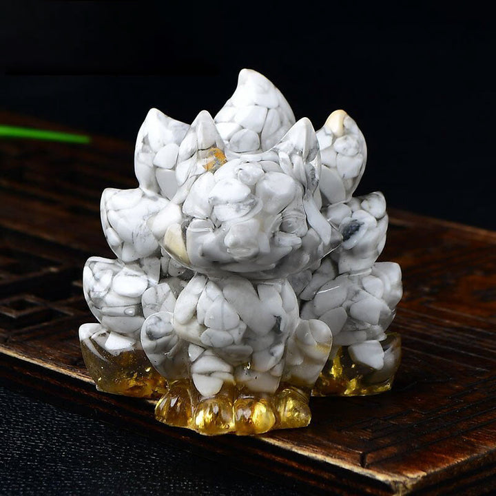 Buddha Stones Natural Various Crystal Strawberry Quartz Amethyst Nine Tailed Fox Protection Home Decoration - White Turquoise 5.5*4.5*5.5cm - image 15