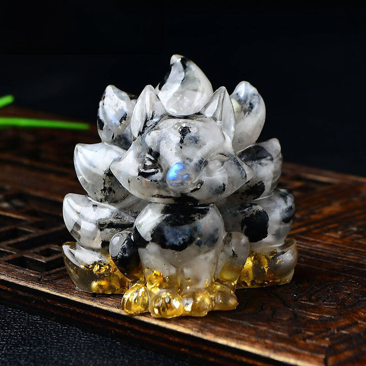 Buddha Stones Natural Various Crystal Strawberry Quartz Amethyst Nine Tailed Fox Protection Home Decoration - White Moonstone 5.5*4.5*5.5cm - image 13