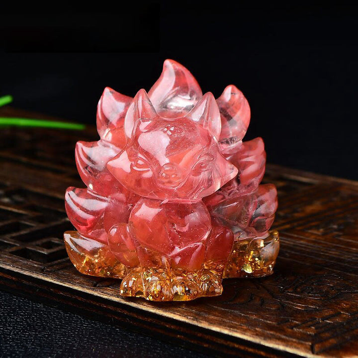 Buddha Stones Natural Various Crystal Strawberry Quartz Amethyst Nine Tailed Fox Protection Home Decoration - Red Stone 5.5*4.5*5.5cm - image 27