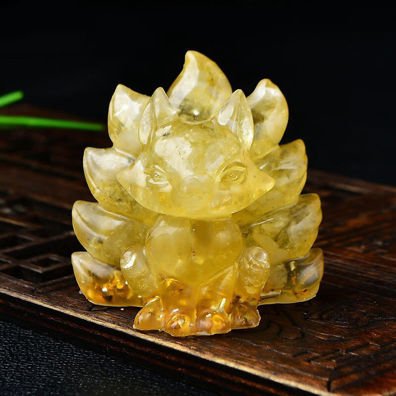 Buddha Stones Natural Various Crystal Strawberry Quartz Amethyst Nine Tailed Fox Protection Home Decoration - Citrine 5.5*4.5*5.5cm - image 25