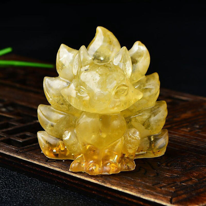 Buddha Stones Natural Various Crystal Strawberry Quartz Amethyst Nine Tailed Fox Protection Home Decoration - Citrine 5.5*4.5*5.5cm - image 25