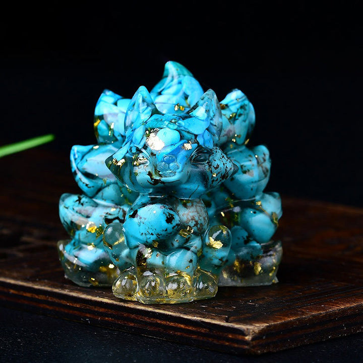 Buddha Stones Natural Various Crystal Strawberry Quartz Amethyst Nine Tailed Fox Protection Home Decoration - Turquoise 5.5*4.5*5.5cm - image 32