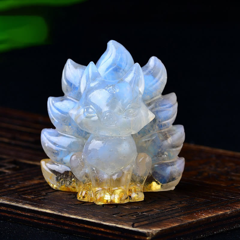 Buddha Stones Natural Various Crystal Strawberry Quartz Amethyst Nine Tailed Fox Protection Home Decoration - Opal 5.5*4.5*5.5cm - image 36